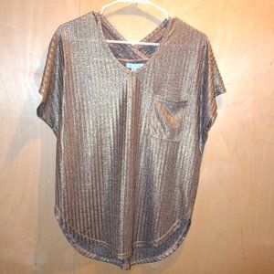 Gold Striped V-Neck Top Small